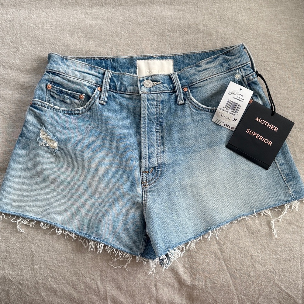 MOTHER Superior Light Blue Denim Shorts NWT